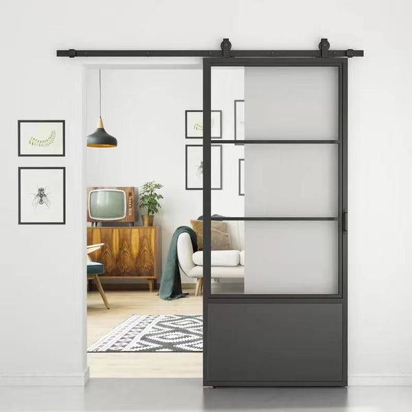 Steel Frame Glass Barn Door Package SG02 | Metal Barn Door | Glass Barn Door