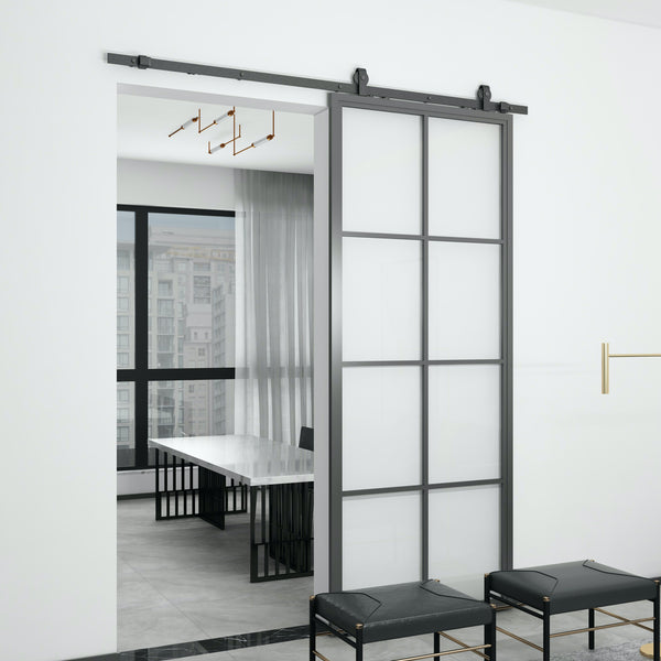 Steel Frame Glass Barn Door Package SG01 | Metal Barn Door | Glass Barn Door